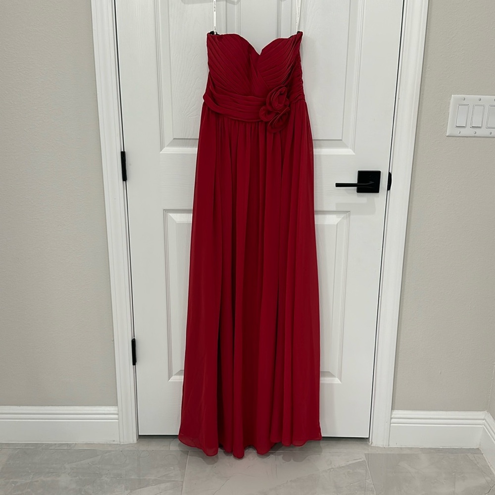 Strapless red bridesmaid dress